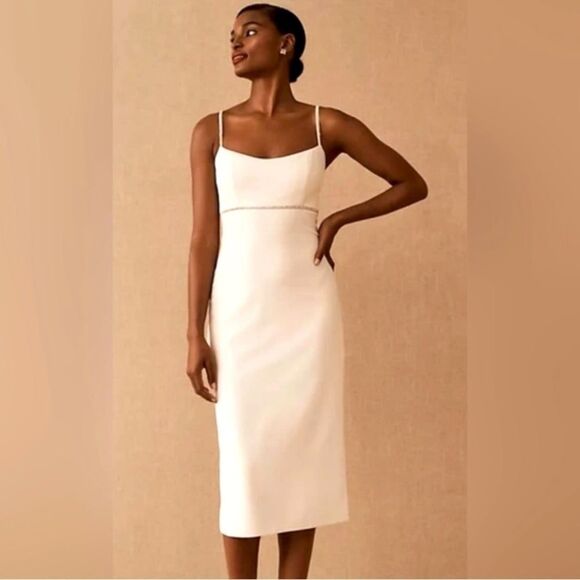 SACHIN + BOBI Dress BHLDN NEW Kinzie Satin Midi Rhinestone Embellished Size 0 - Picture 1 of 6
